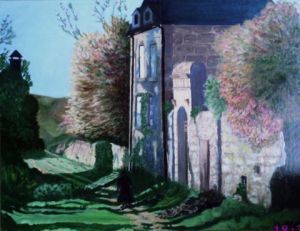 Voir le détail de cette oeuvre: dame en noir devant les vieux murs en Périgord